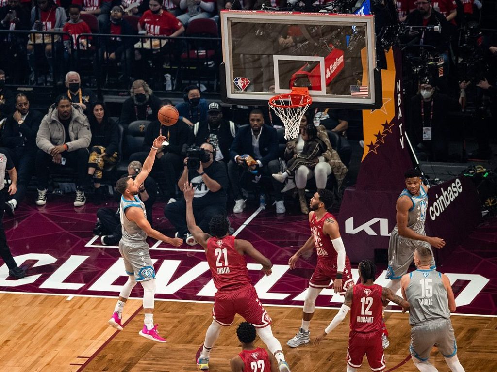 Stephen Curry attempting to score a field goal at the NBA All-Star game