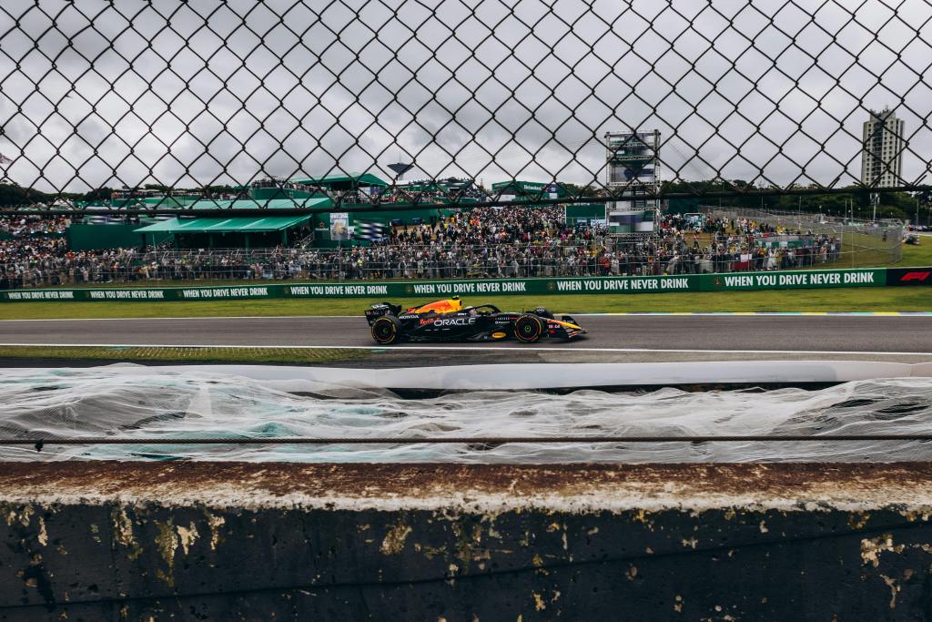 Sergio Perez driving in the 2023 Sao Paulo GP