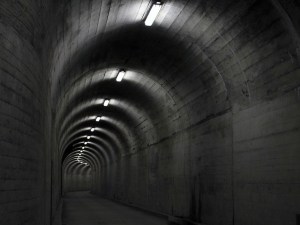 A dark shadowy tunnel